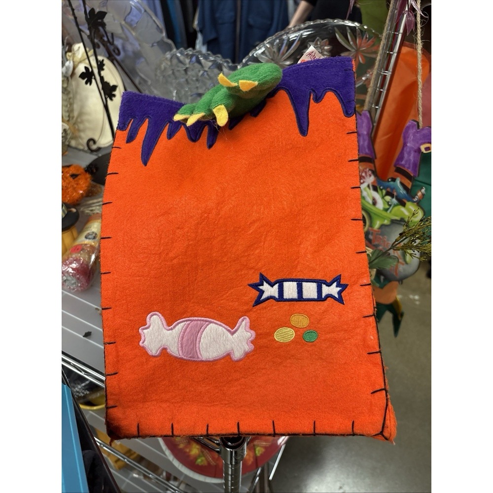 Vintage Halloween Monster Arm Trick or Treat Bag Orange Felt Spooky Creepy Decor